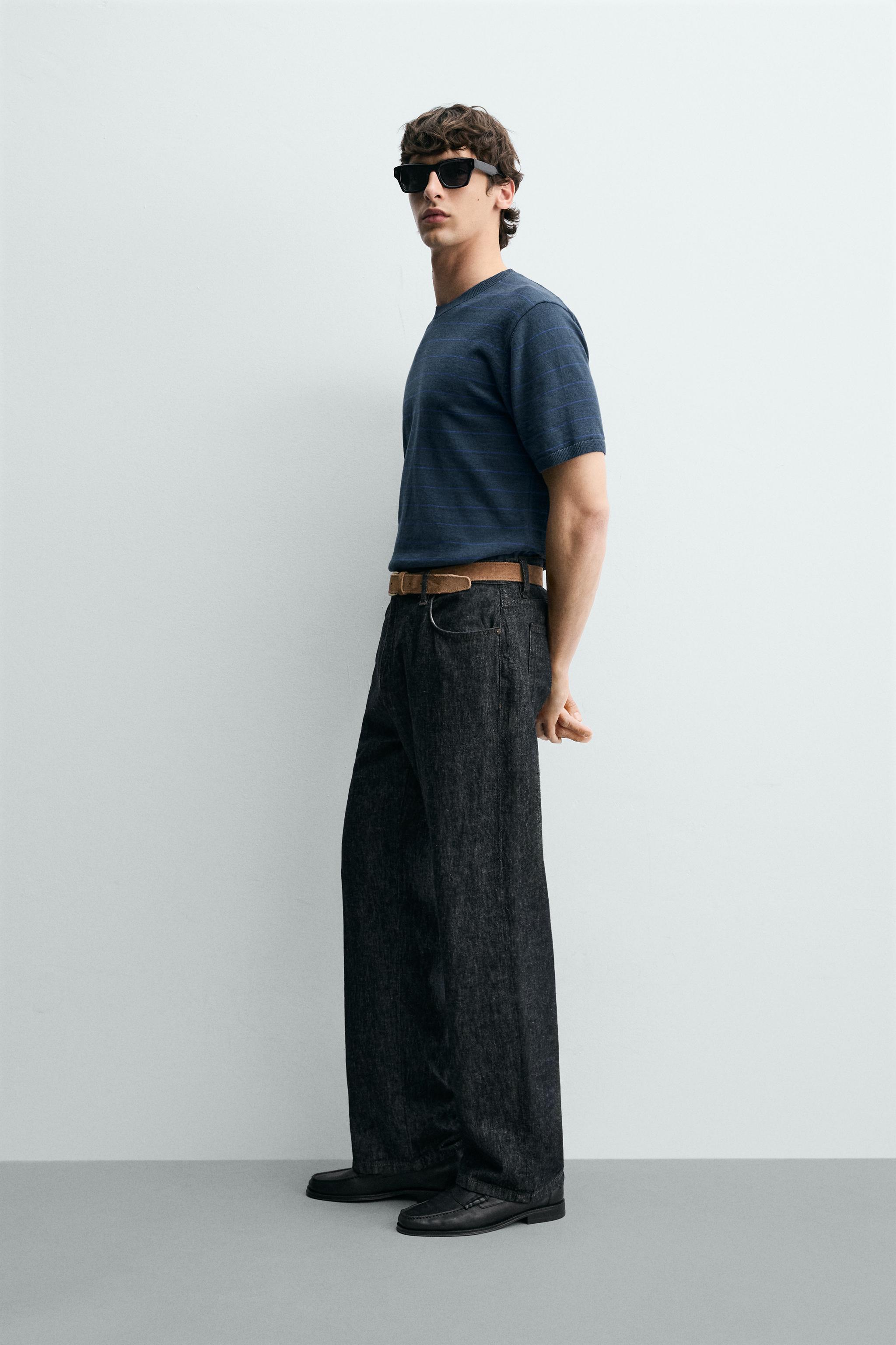 STRIPED COTTON LINEN BLEND KNIT T-SHIRT